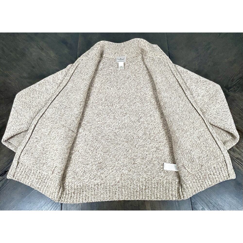 L.L Bean Men's M Heavyweight 100% Lambs Wool Sweater Jacket Beige Oatmeal - Picture 6 of 11